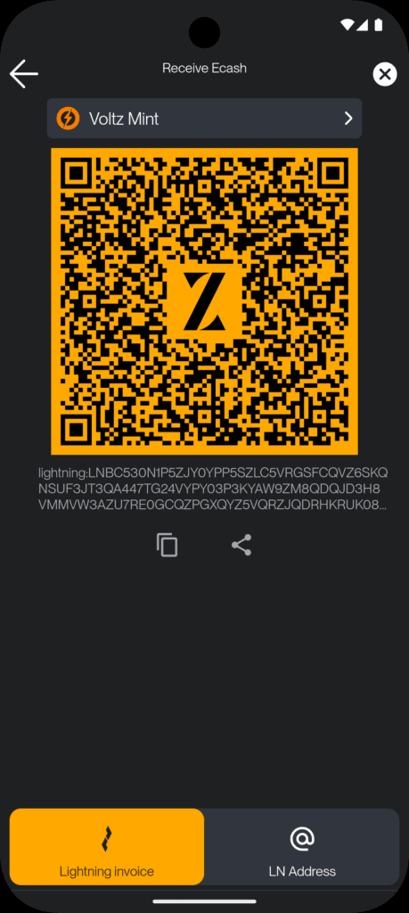How Zeus is Redefining Bitcoin with Cashu Ecash Integration 1 Zeus Cashu receive interface.
