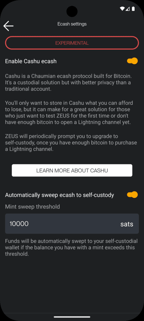 How Zeus is Redefining Bitcoin with Cashu Ecash Integration 6 Zeus Cashu explanation page.