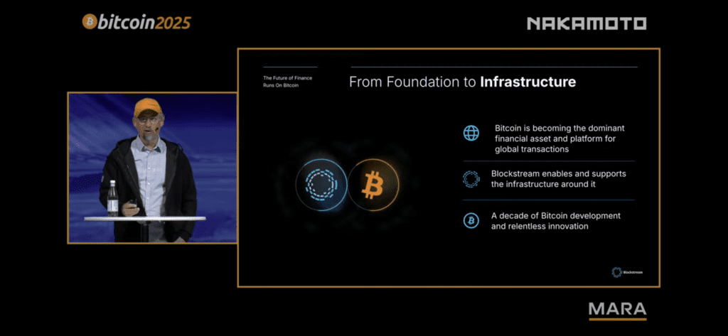 Adam Back Presents Blockstream’s Bitcoin-First Infrastructure Vision at Bitcoin 2025 1 At Bitcoin 2025, Blockstream CEO Adam Back outlines the roadmap to scale Bitcoin from 100 million to 1 billion users, unveiling infrastructure updates and a laser focus on self-custody.