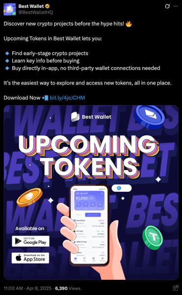 Best Wallet Upcoming Tokens feature
