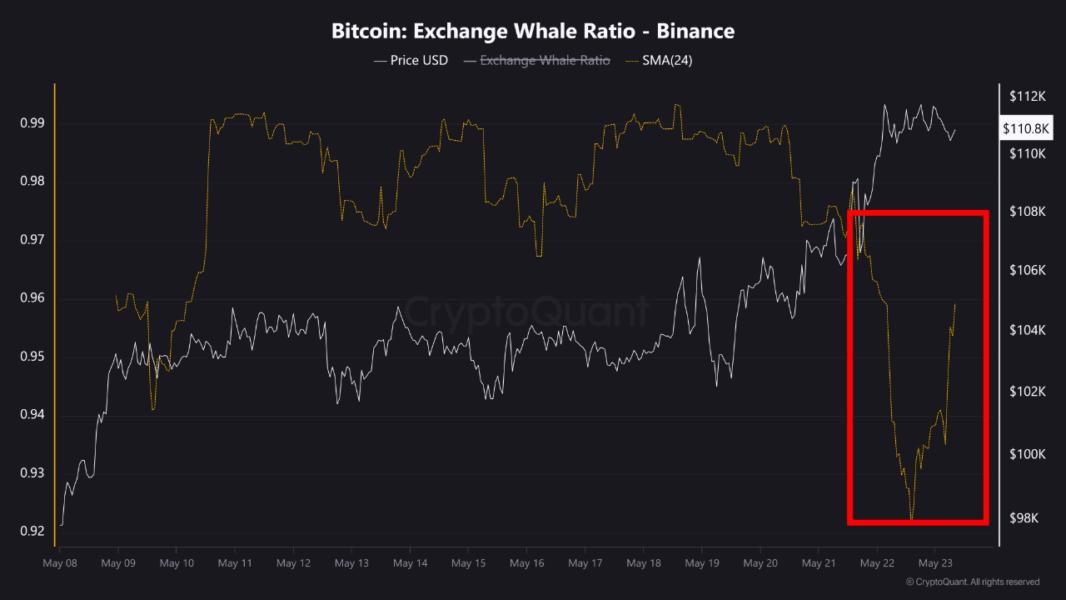 Bitcoin exchange whale ratio on Binance
